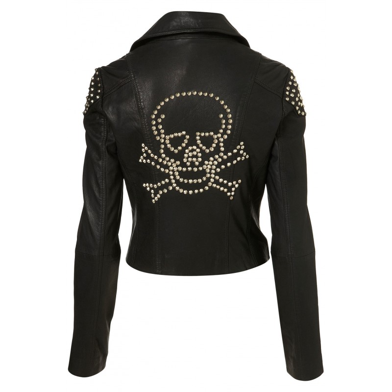 Skull Studded Biker Leather Jacket for womens